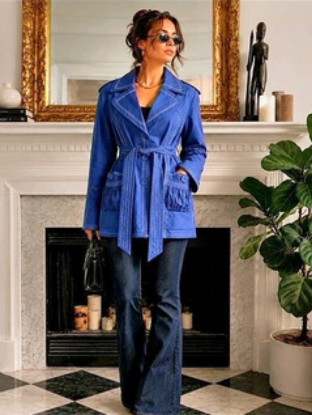 Purple Periwinkle Short Trench Coat Size 1X Plus Utility Pleated Belted Retro